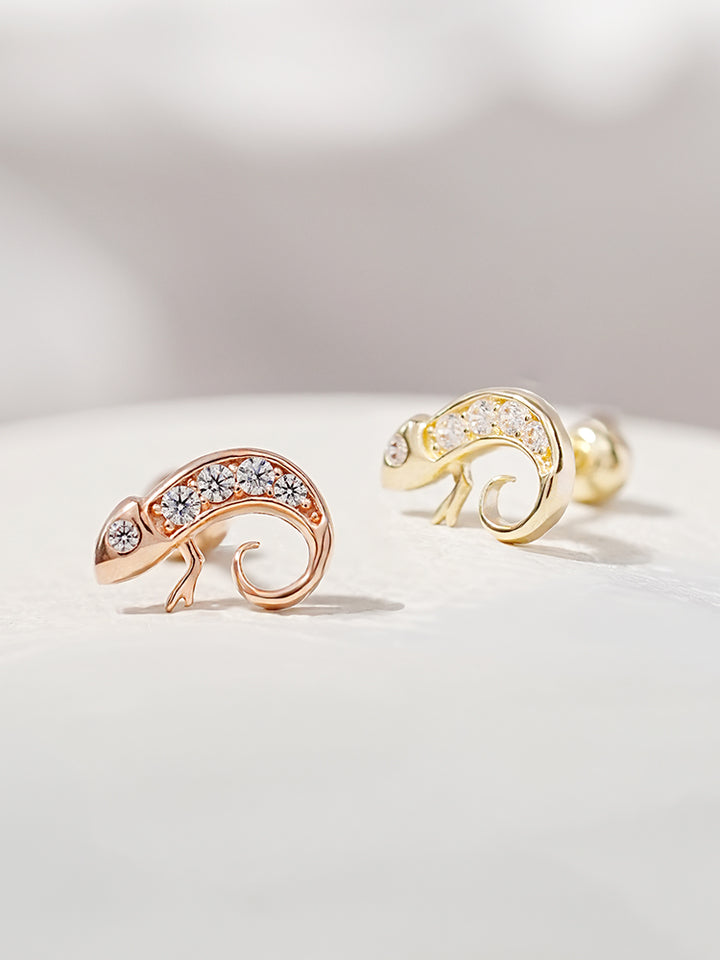 14K Solid Gold Kitsch Lizard Cubic Cartilage Earring 20G