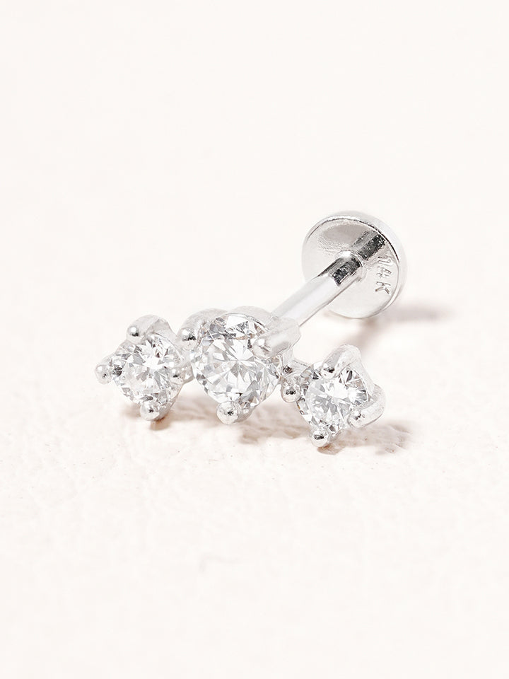 14K Solid Gold Lab Diamond Twinkle Crown Internally Threaded Labret Piercing 20G