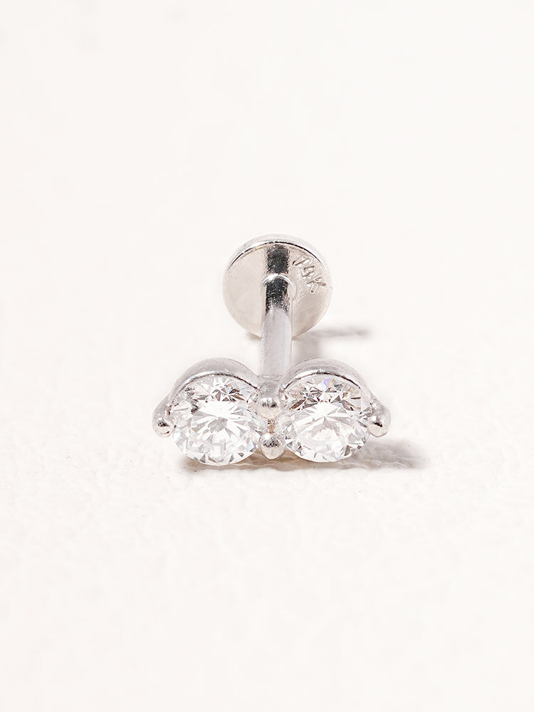 14K Solid Gold Lab Diamond Two Stone Two Way Internally Threaded Labret Piercing 20G