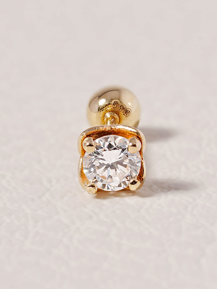 14K Solid Gold Lab Diamond Classic Square Cartilage Earring 20G18G16G