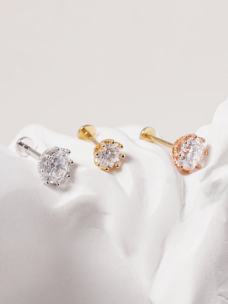 14K Solid Gold Lab Diamond Queen's Bloom Internally Threaded Labret Piercing 20G