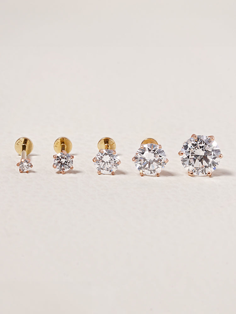 14K Solid Gold Lab Diamond Shine Classic Internally Threaded Labret Piercing 20G