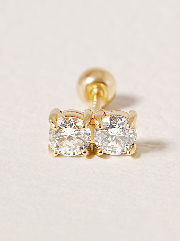 14K Solid Gold Lab Diamond Twin Stud Cartilage Earring 20G18G16G