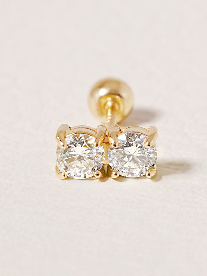 14K Solid Gold Lab Diamond Twin Stud Cartilage Earring 20G18G16G