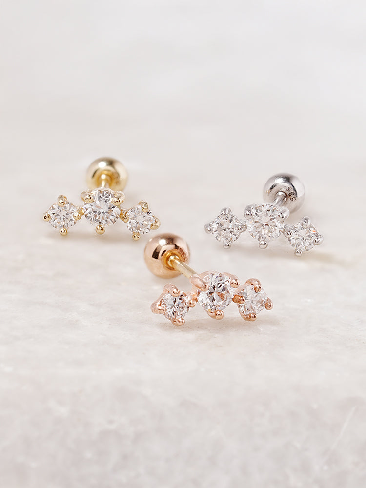 14K Solid Gold Lab Diamond Twinkle Crown Cartilage Earring 20G18G16G