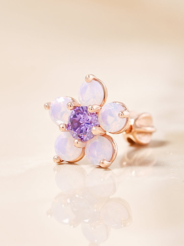 14K Solid Gold Lilac Blossom Cartilage Earring 18G16G