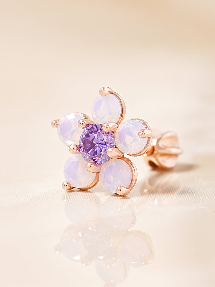 14K Solid Gold Lilac Blossom Cartilage Earring 18G16G