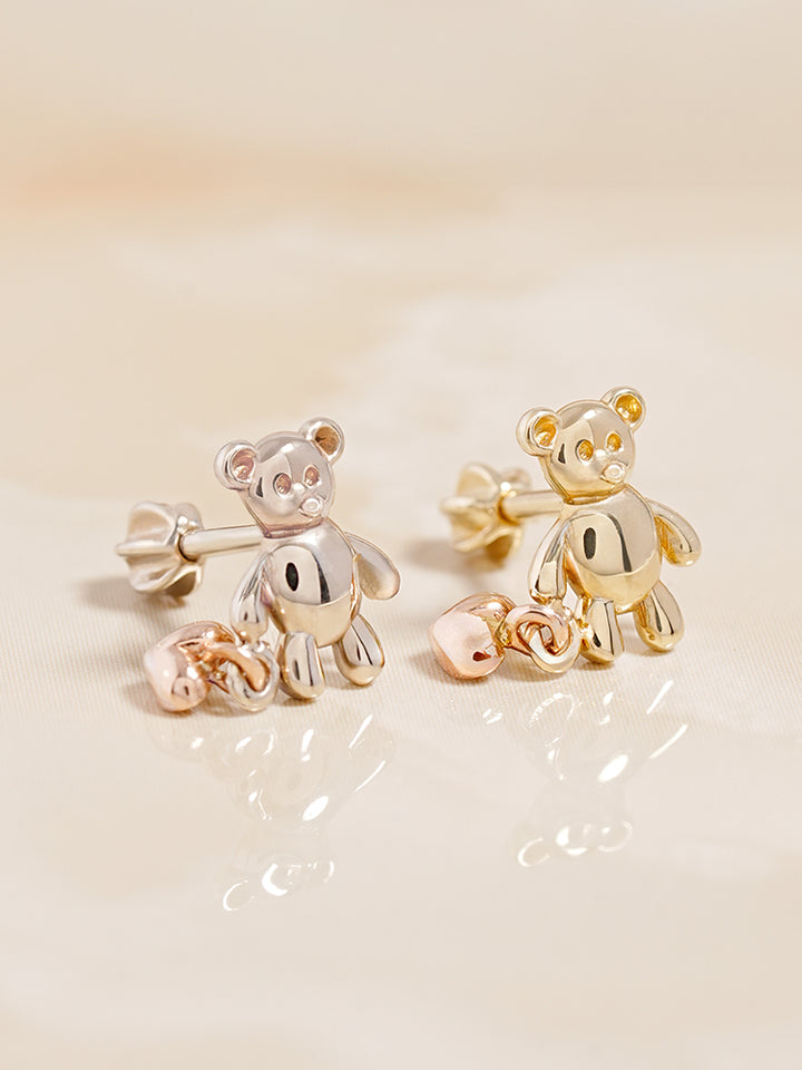 14K Gold Love Heart Bear Cartilage Earring 18G16G