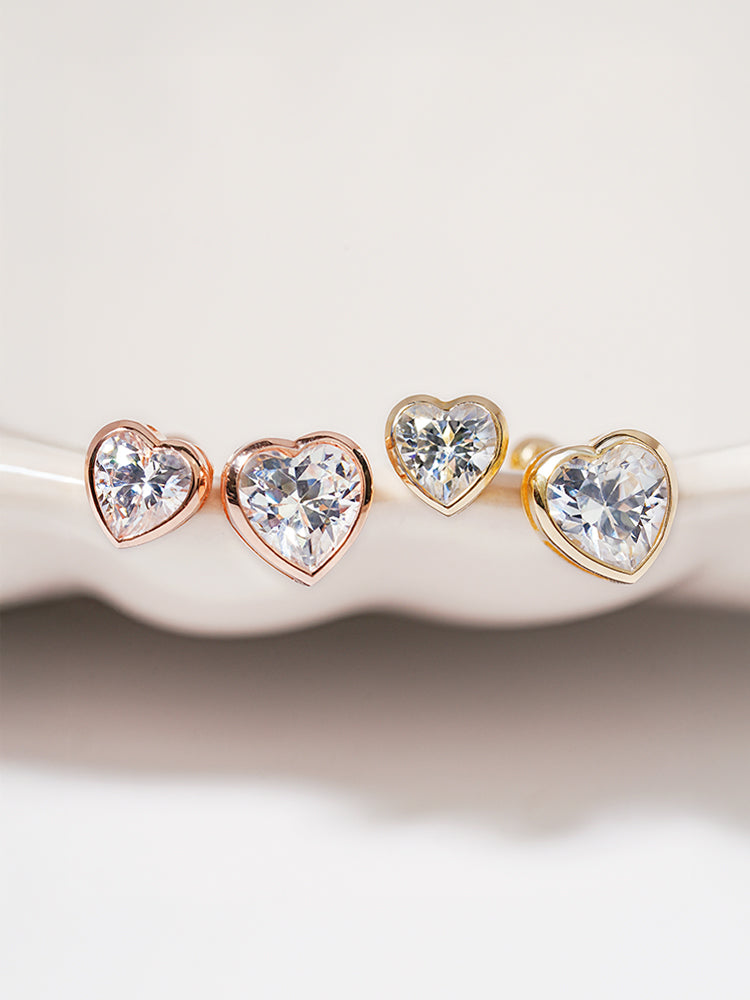 14K Solid Gold Lovestep Heart Cubic Cartilage Earring 20G