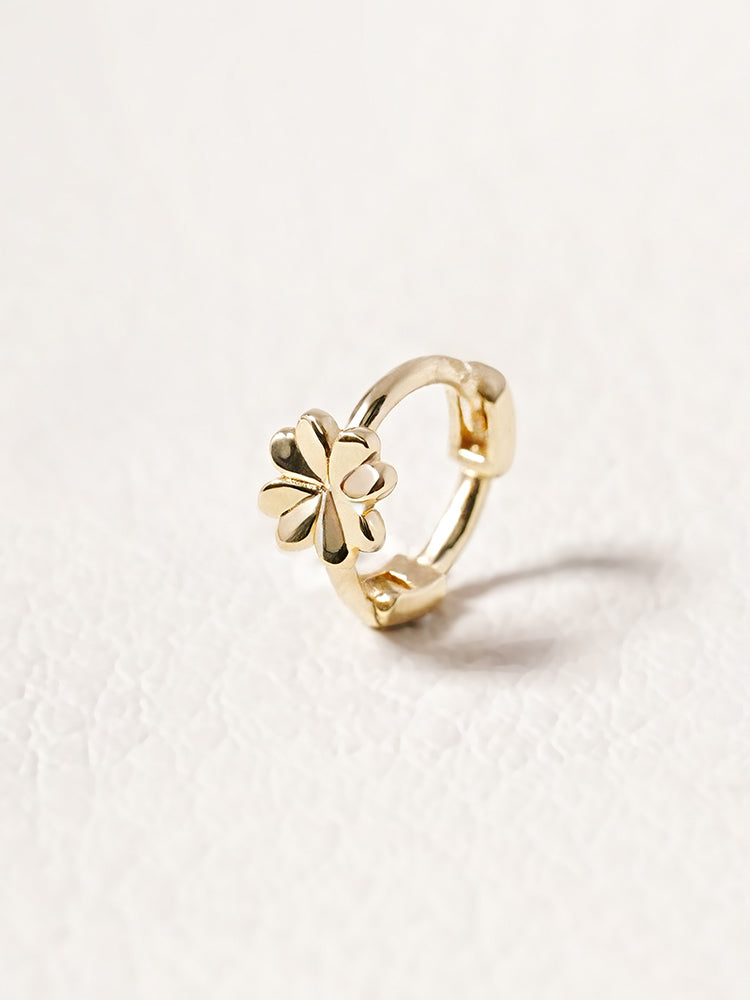 14K 18K Solid Gold Lucky Clover Mini Flower Cartilage Hoop Earring