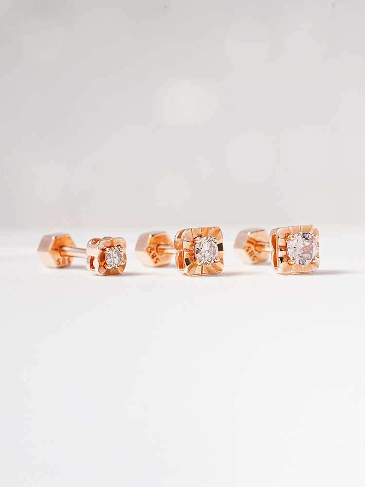 14K Gold Lumilight Golden Square Diamond Cartilage Earring 18G