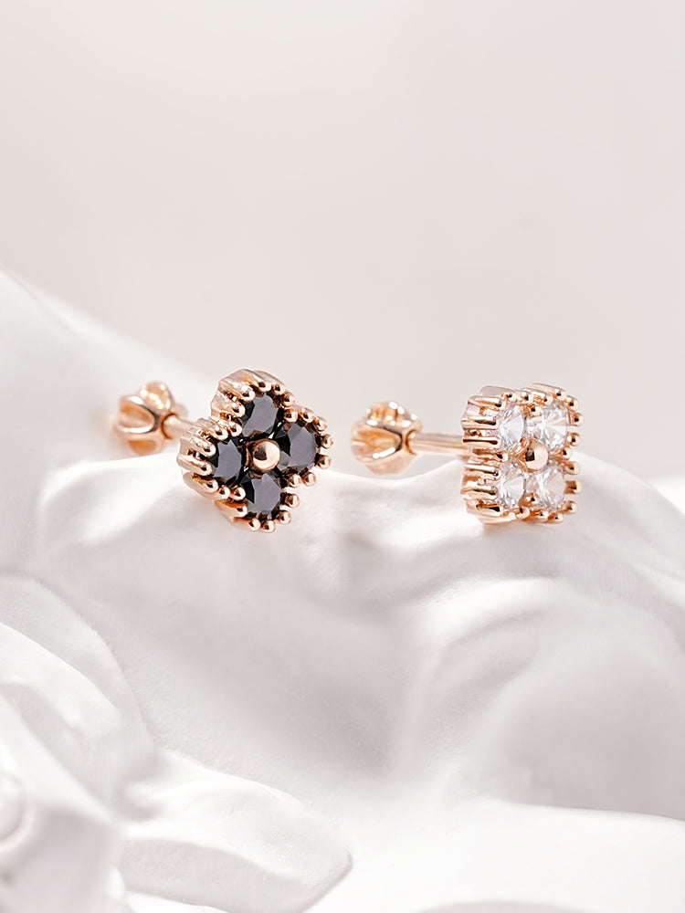 14K Solid Gold Midnight Clover Bloom Cartilage Earring 18G16G