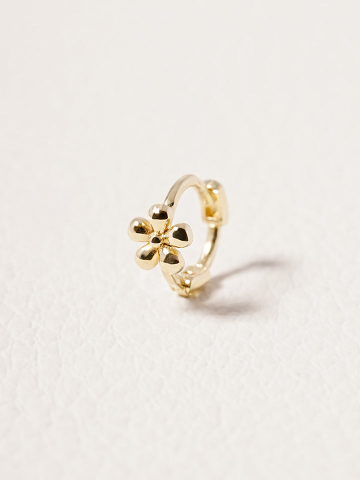 14K 18K Mini Flower Bloom Cartilage Hoop Earring