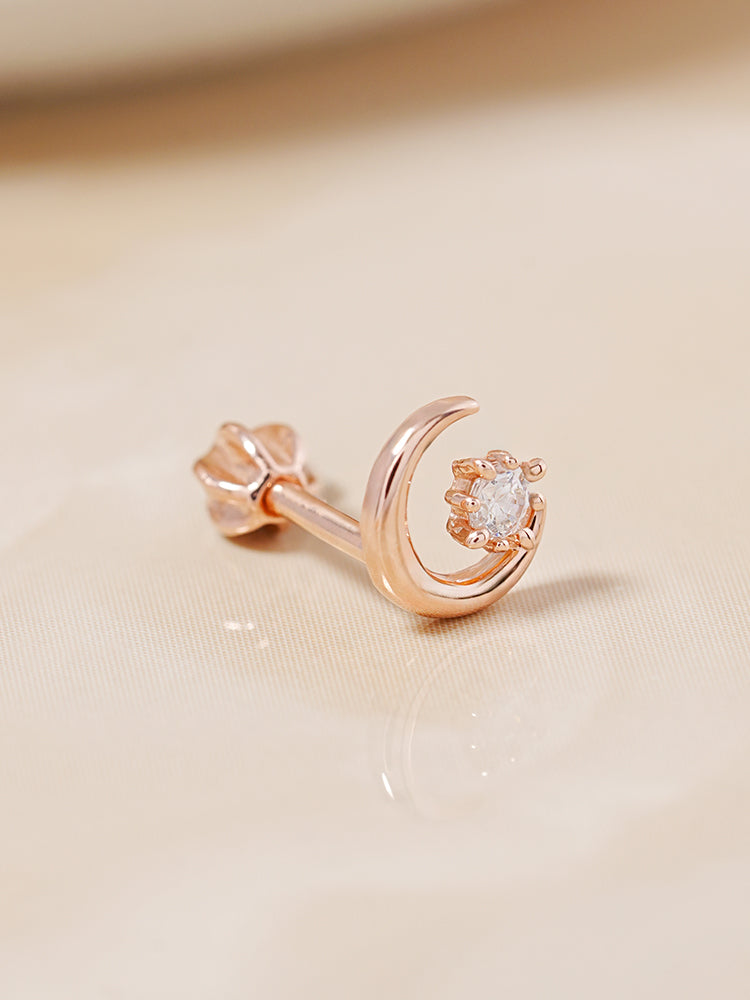 14K Gold Moon Light Star Cartilage Earring 18G16G