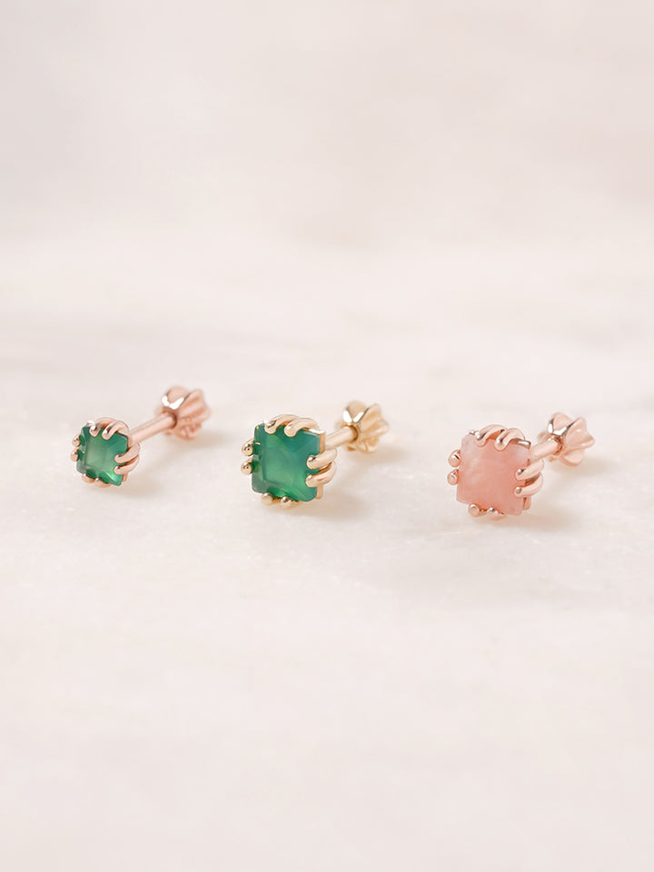 14K Solid Gold Morning Forest Gemstone Cartilage Earring 18G16G