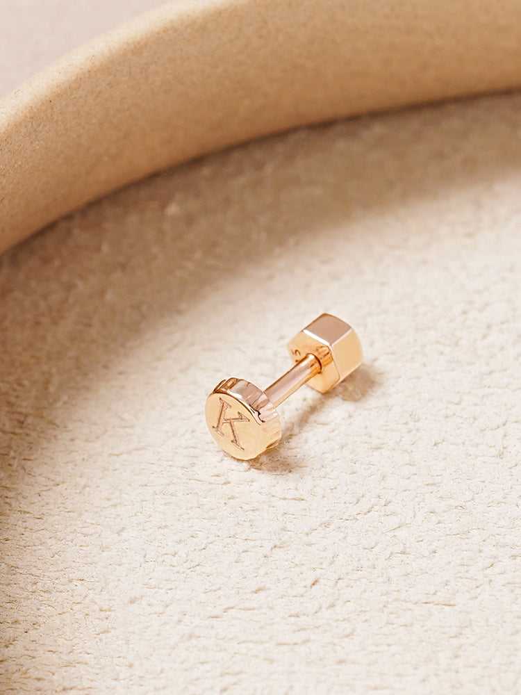 14K Gold My Letter Initial Cartilage Earring 18G