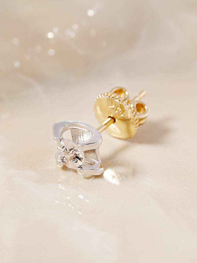 14K 18K Solid Gold Platinum Frame Diamond Stud Earring