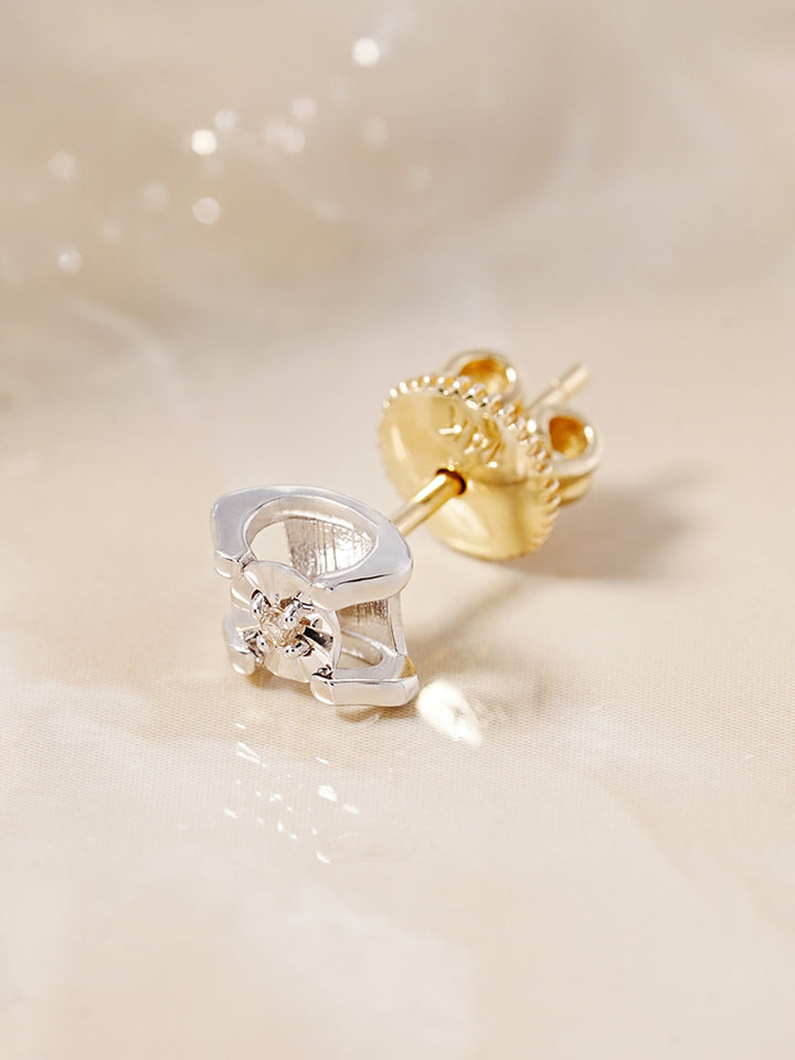 14K 18K Solid Gold Platinum Frame Diamond Stud Earring