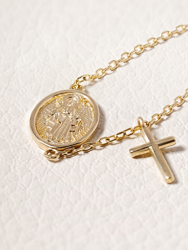 14K Saint Drop Cross Bracelet