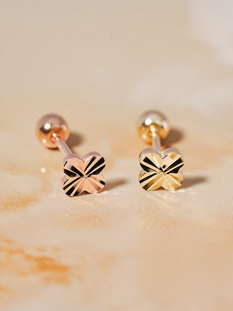 14K Solid Gold Shining Clover Cutting Cartilage Earring 20G