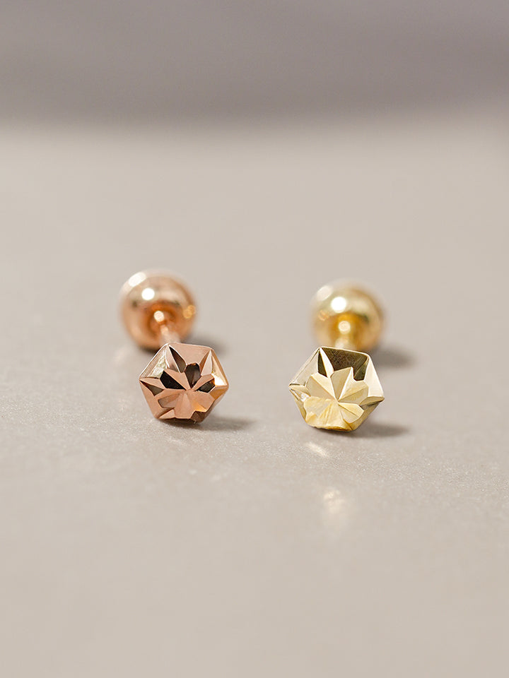 14K Solid Gold Shining Hexagonal Cutting Cartilage Earring 20G