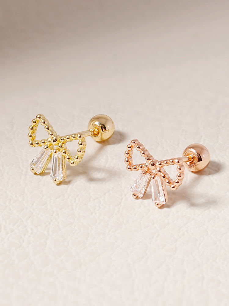 14K Solid Gold Shining Ribbon Knot Cartilage Earring 20G