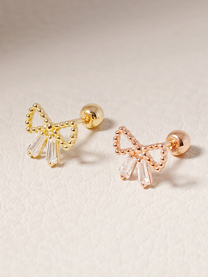 14K Solid Gold Shining Ribbon Knot Cartilage Earring 20G