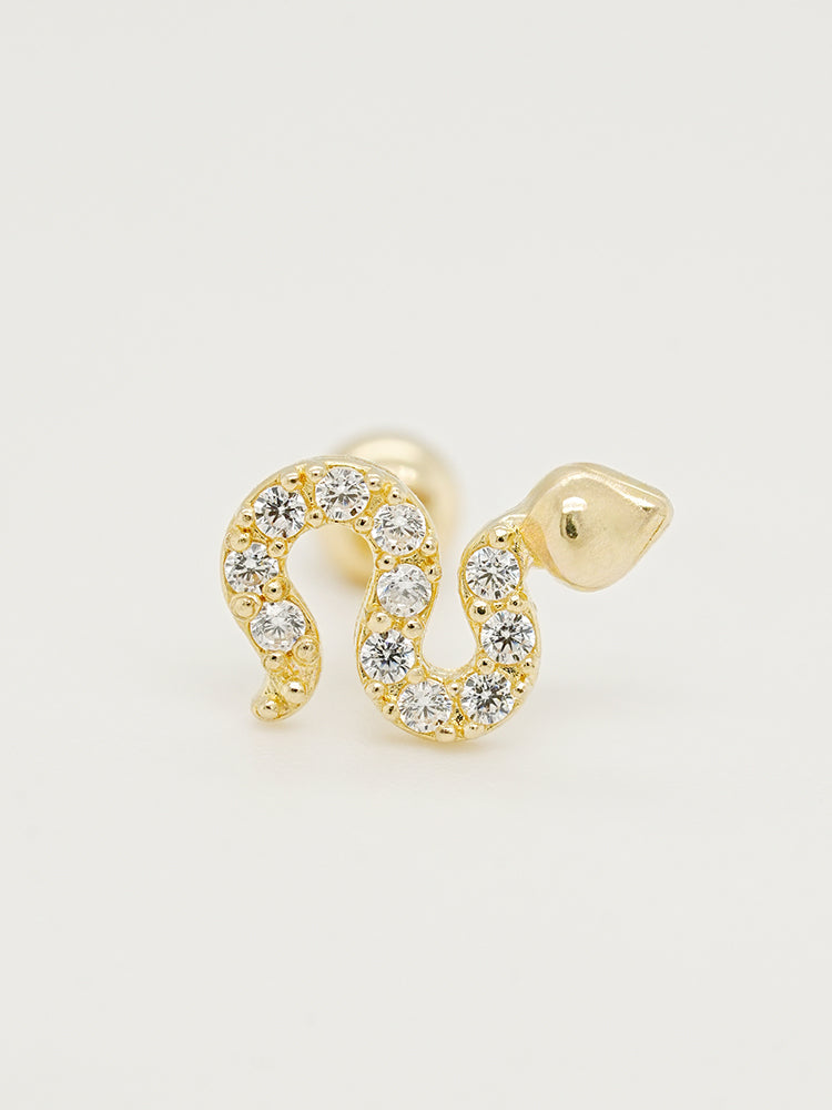14K Solid Gold Bling Snake Cubic Cartilage Earring 20G