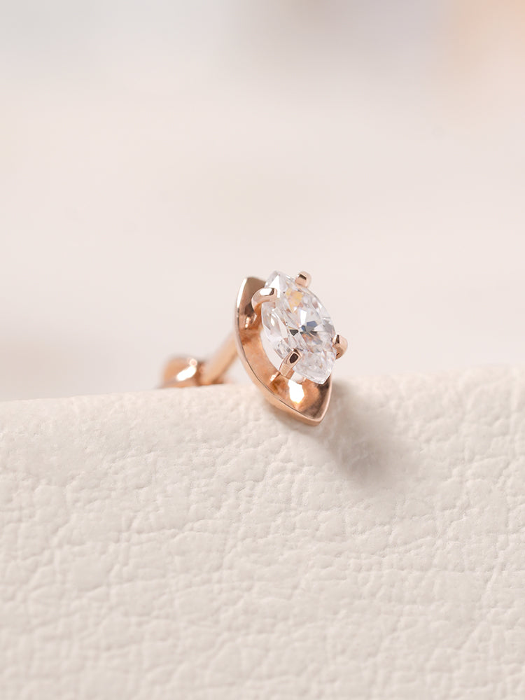 14K Solid Gold Snowflake Silhouette Crystal Cartilage Earring 18G16G