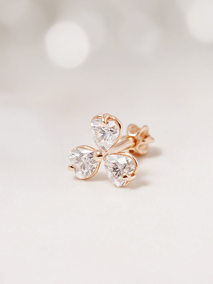 14K Gold Trio Clover Cartilage Earring 18G16G