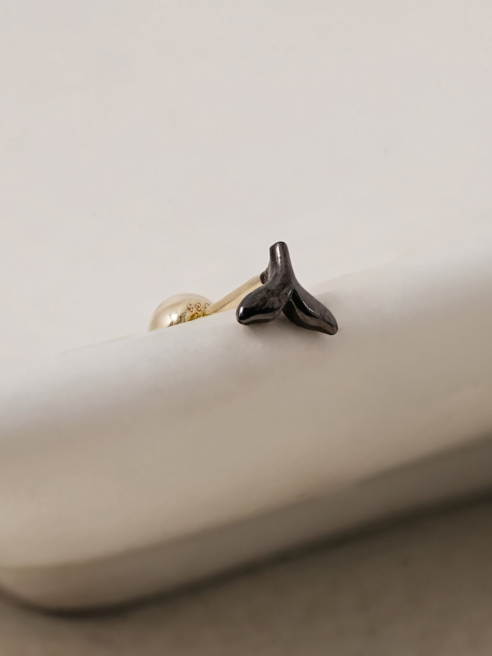 14K Solid Gold Black Mini Whale Tail Cartilage Earring 20G18G16G
