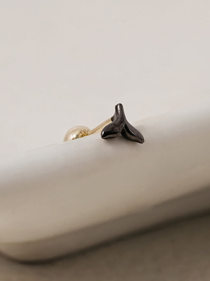 14K Solid Gold Black Mini Whale Tail Cartilage Earring 20G18G16G