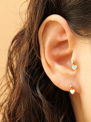 14K Gold Enamel Heart Drop Cartilage Earring 20G18G16G