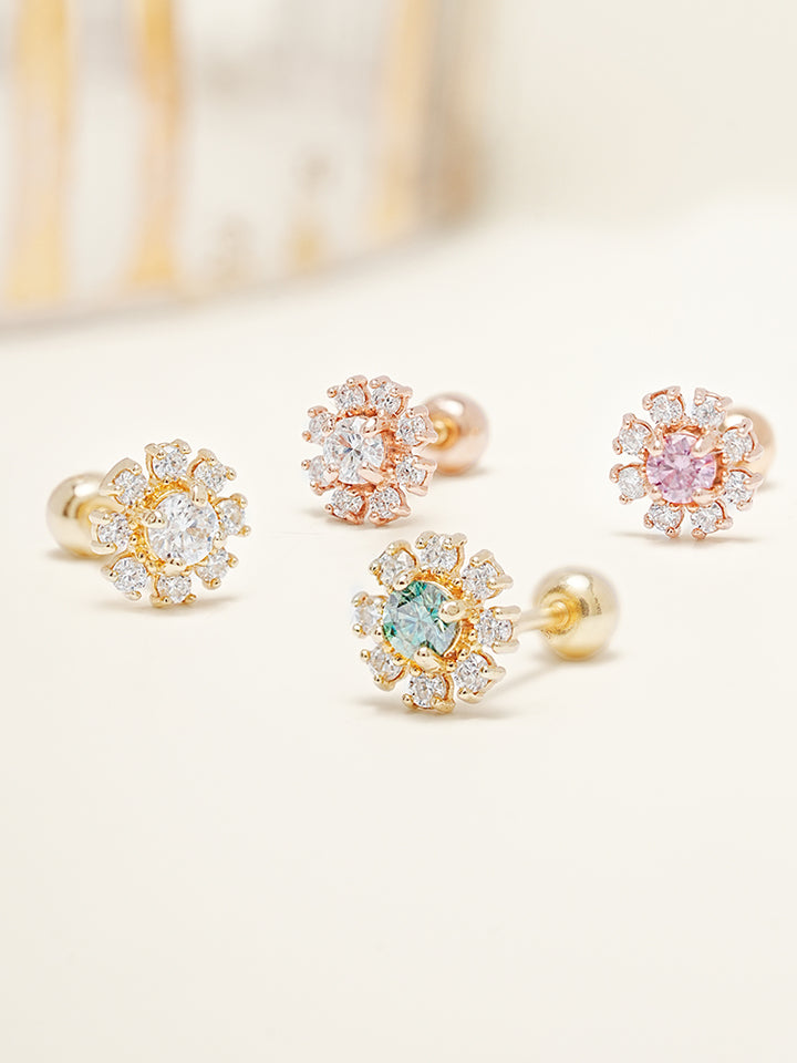 14K Solid Gold Moissanite Dia Daisy Cartilage Earring 20G18G16G