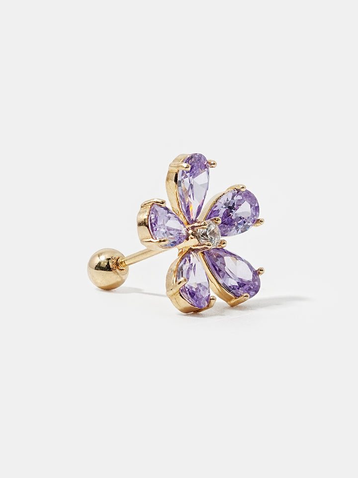 14K Solid Gold Big Flower Color Cubic Cartilage Earring 20G