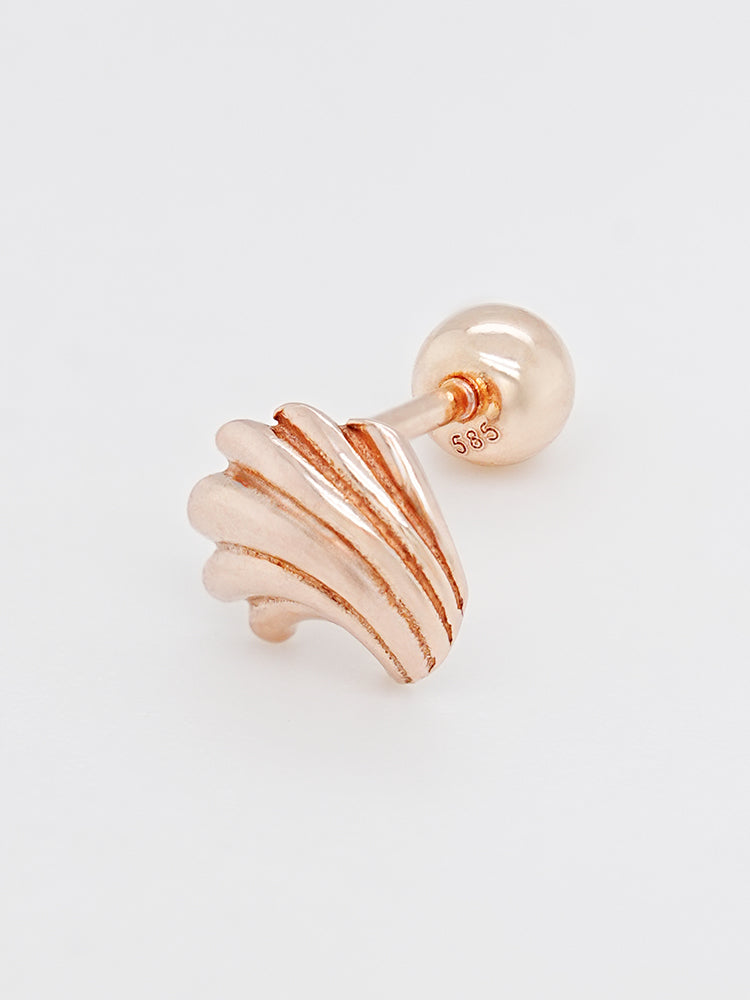 14K Solid Gold Bold Mini Shell Cartilage Earring 20G