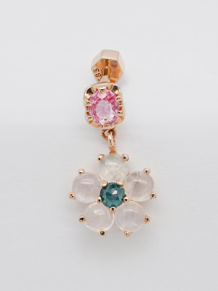 14K Solid Gold Brightening Sapphire Flower Drop Cartilage Earring 18G