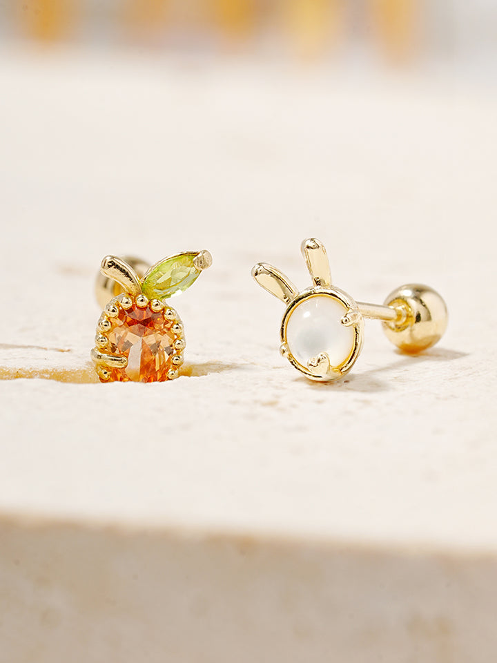 14K Solid Gold Bunny Bunny Carrot Rabbit Cartilage Earring 20G