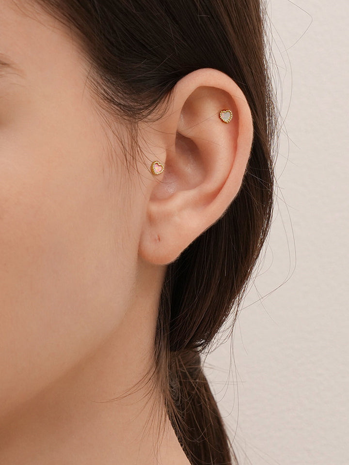 14K Solid Gold Bold Classic Antique Heart Cartilage Earring 20G