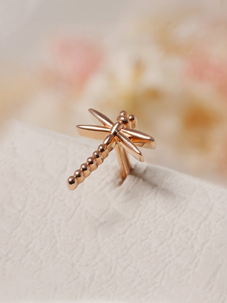 14K Solid Gold Flat Dragonfly Cartilage Earring 18G16G