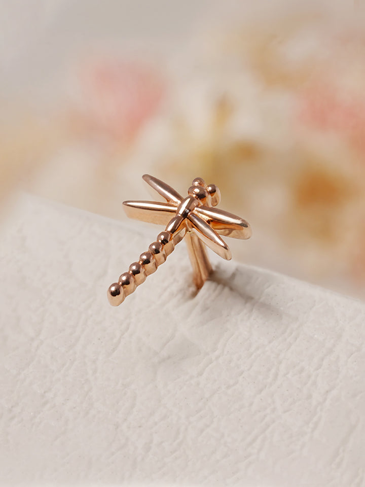 14K Solid Gold Flat Dragonfly Cartilage Earring 18G16G