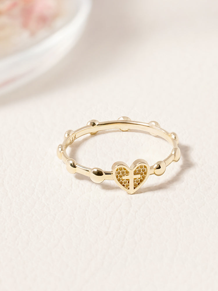 14K 18K Pray Heart Ring