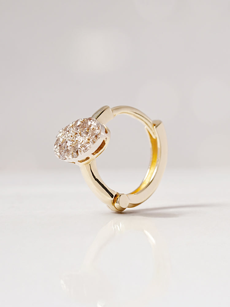 14K 18K Solid Gold Glitter Oval Diamond Cartilage Hoop Earring