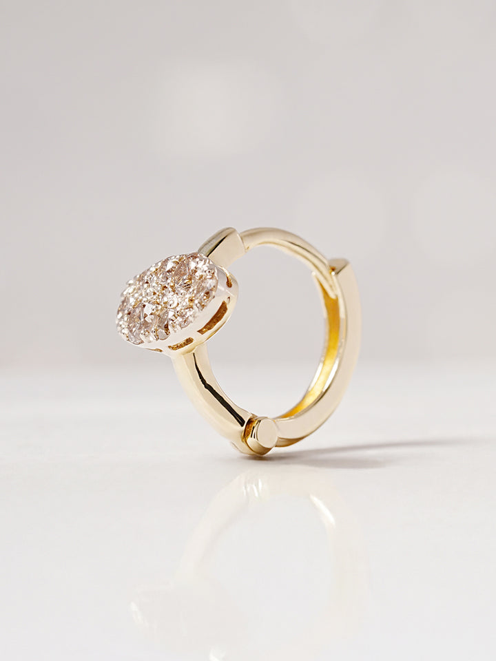 14K 18K Solid Gold Glitter Oval Diamond Cartilage Hoop Earring