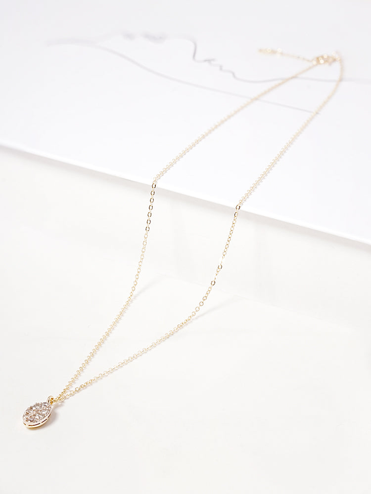 14K 18K Solid Gold Glitter Oval Diamond Necklace