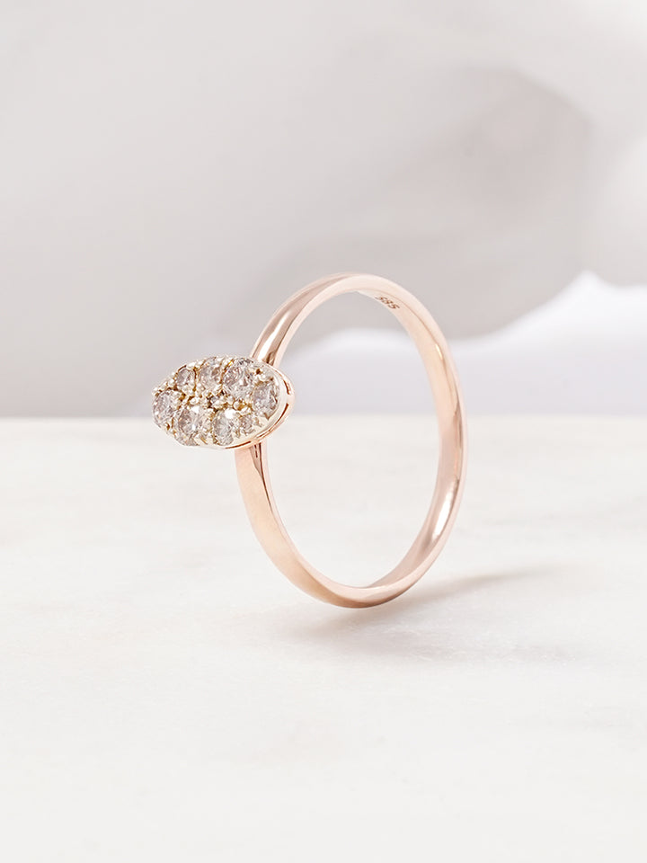 14K 18K Solid Gold Glitter Oval Diamond Ring