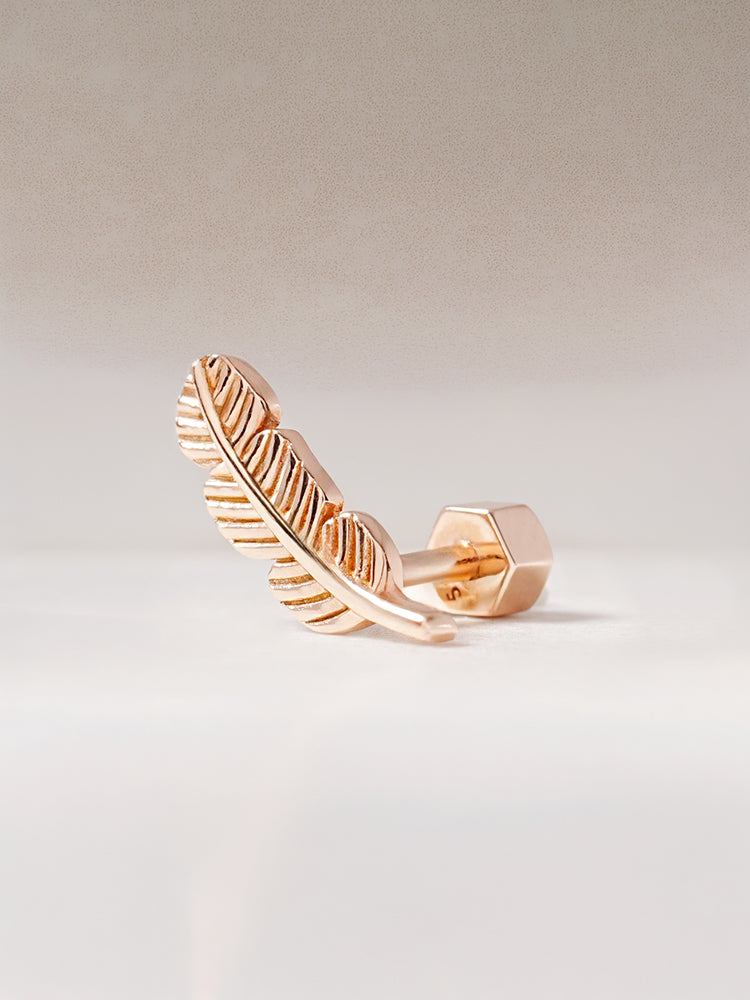 14K Solid Gold Golden Feather Cartilage Earring 18G