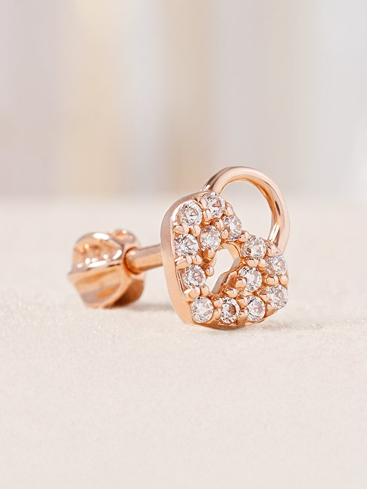 14K Gold Heart Love Lock Cartilage Earring 18G16G