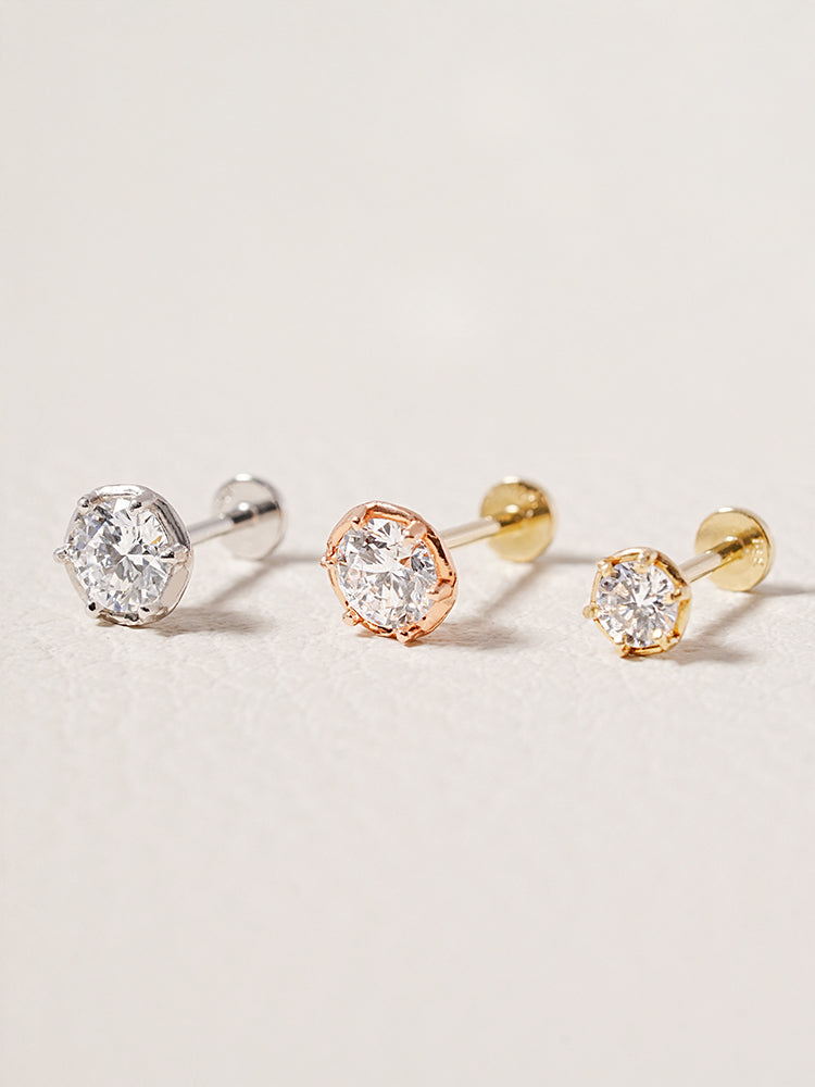 14K Solid Gold Lab Diamond Grace Internally Threaded Labret Piercing 20G