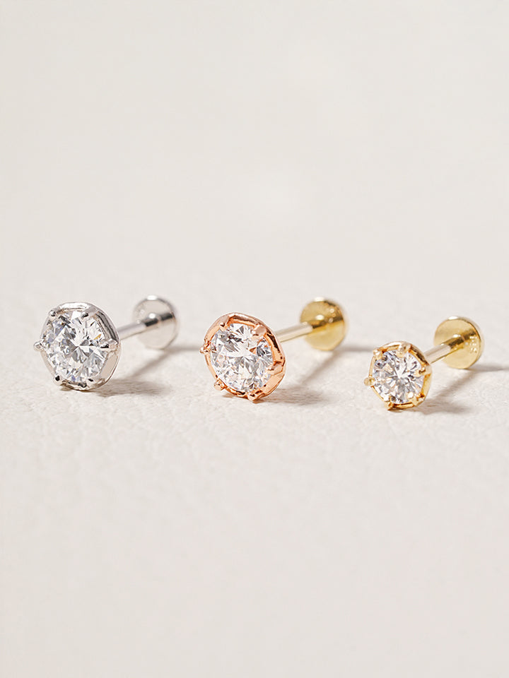 14K Solid Gold Lab Diamond Grace Internally Threaded Labret Piercing 20G